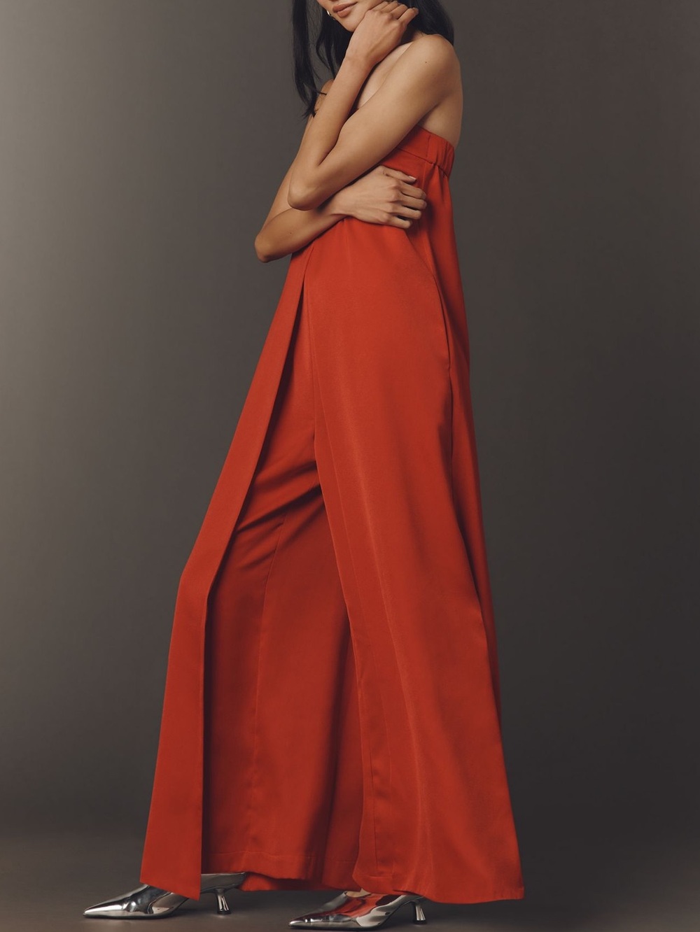 Anthropologie I-Sea Strapless Wide Leg Jumpsuit Dressy Palazzo New Red Small